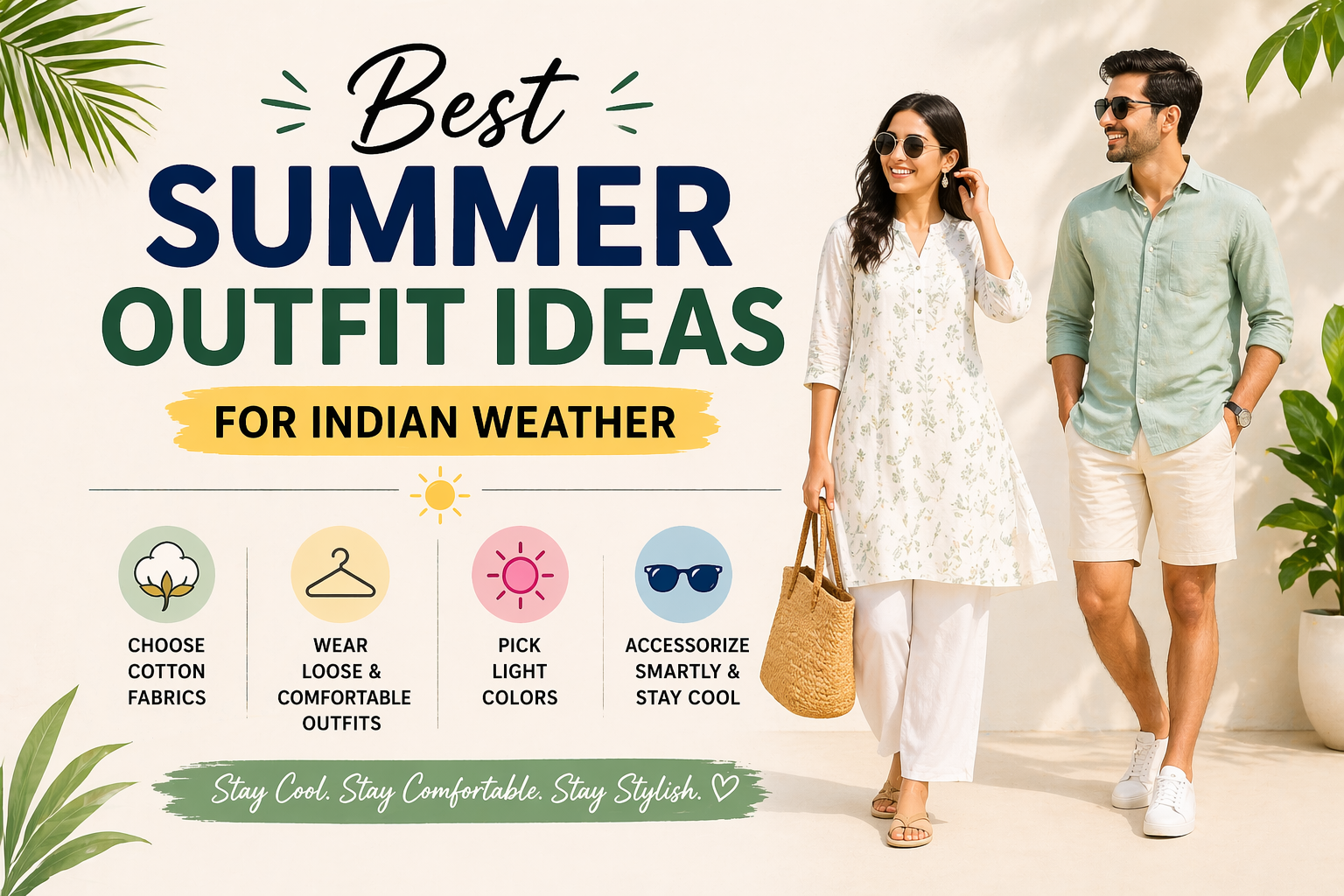 Simple summer outfit ideas for Indian weather with cotton clothes and light outfits for men and women