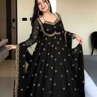 Black embroidered Anarkali suit for women with an elegant traditional design